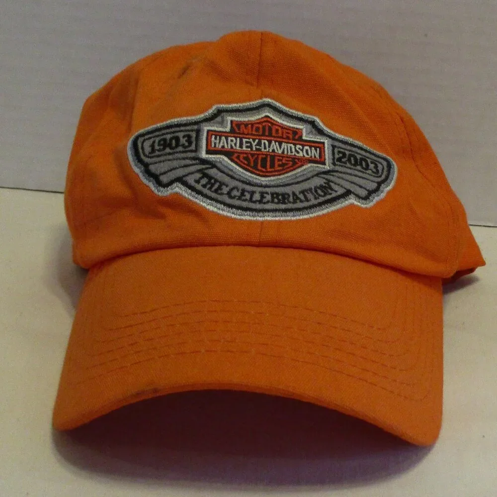 Harley Davidson Hat 2003 Back Orange Gray Outdoor Ride Picnic BBQ Summer Hat